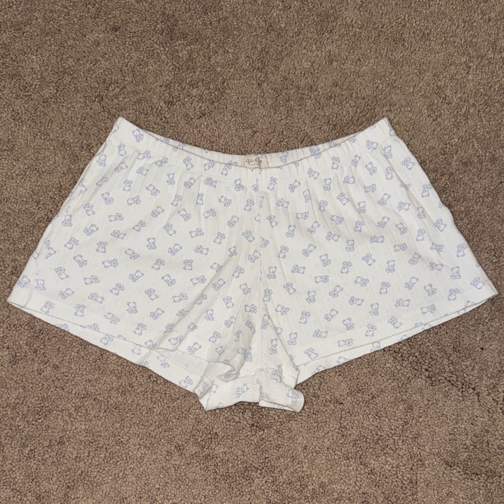 Brandy Melville White and Blue Bear Pajama Shorts